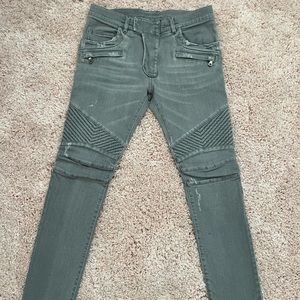 Balmain Light Gray Biker Denim
